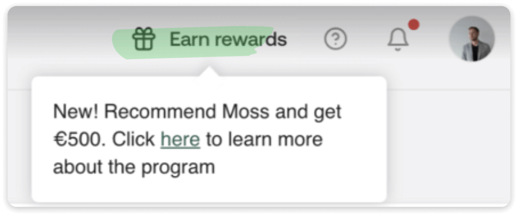Notification banner of Moss's referral program