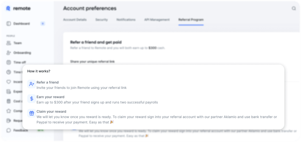 Remote's referral program overview page